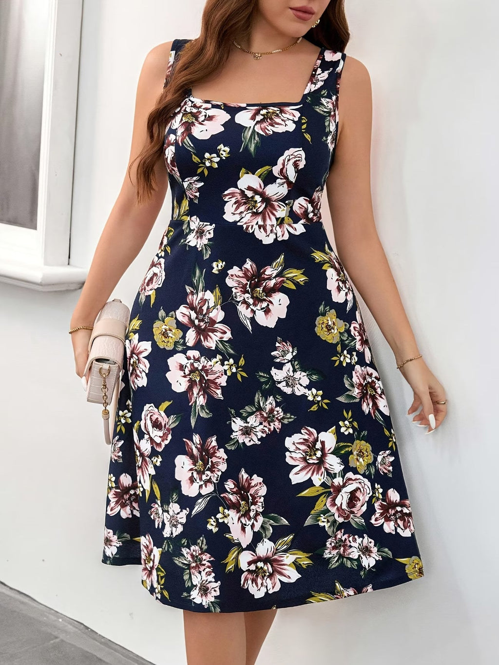 Women’s Summer Vacation Vest Dress – Elegant Floral Print