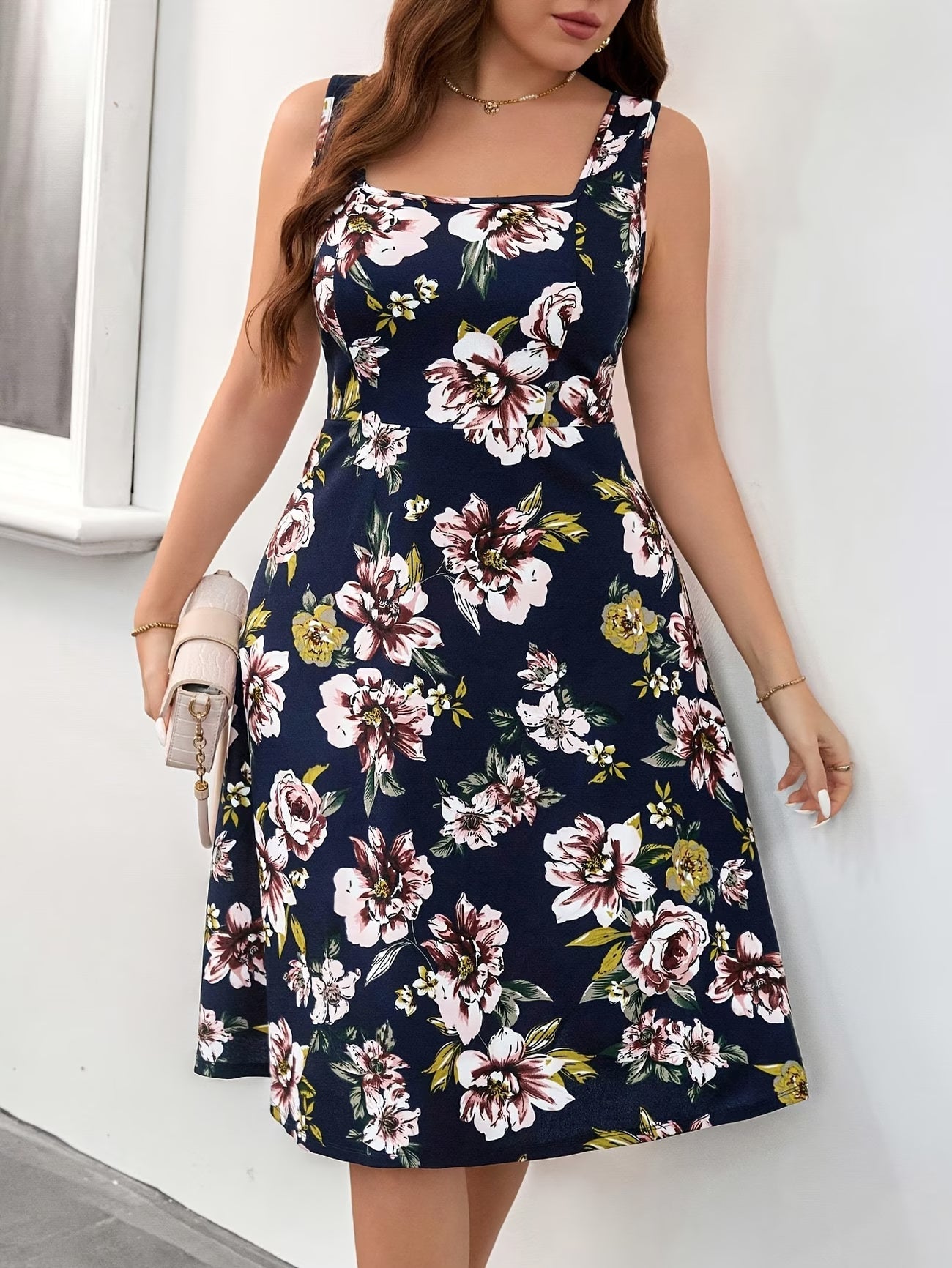 Women’s Summer Vacation Vest Dress – Elegant Floral Print