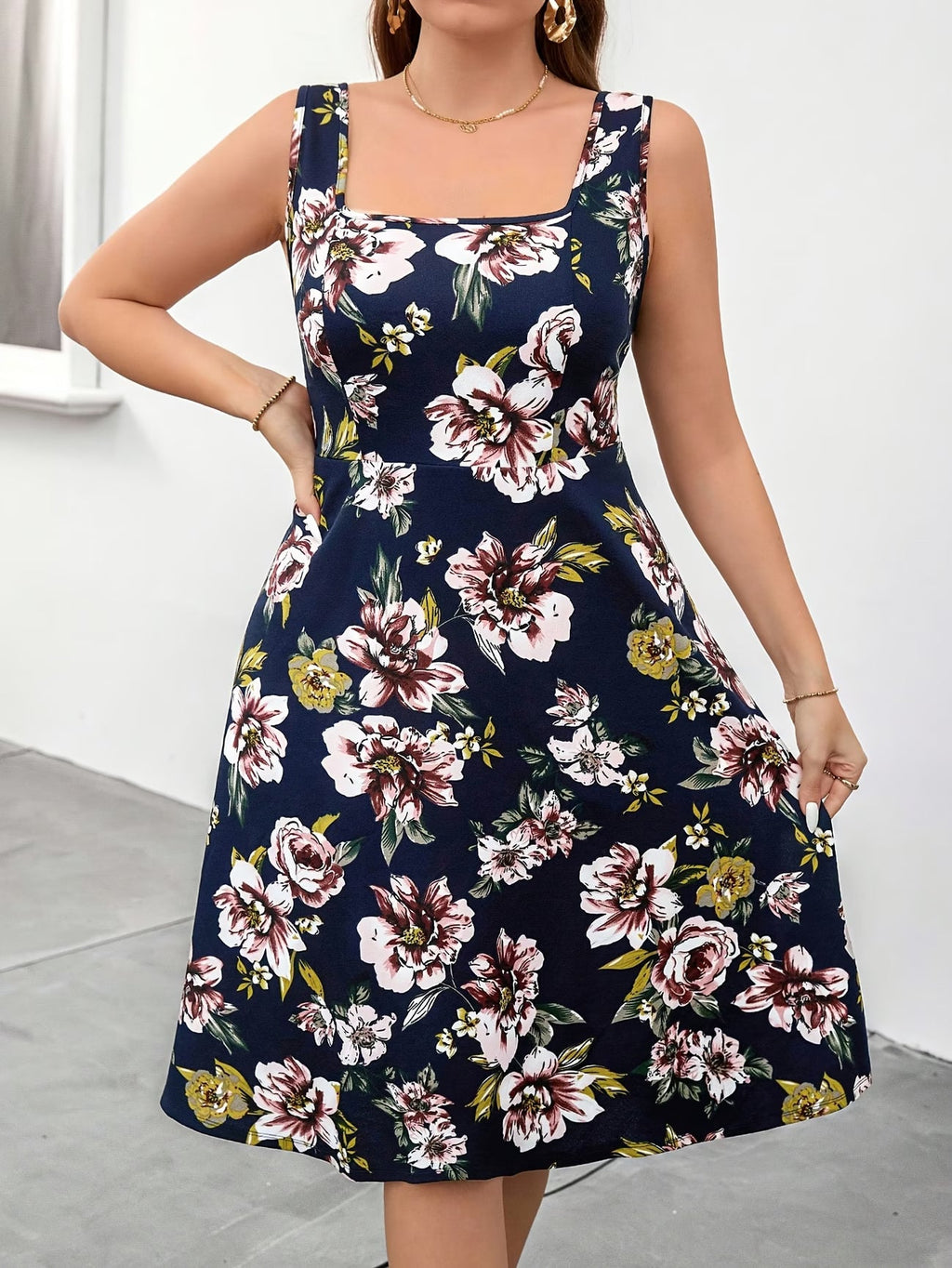 Women’s Summer Vacation Vest Dress – Elegant Floral Print
