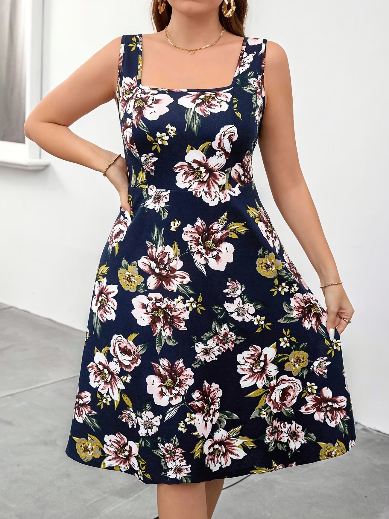 Women’s Summer Vacation Vest Dress – Elegant Floral Print