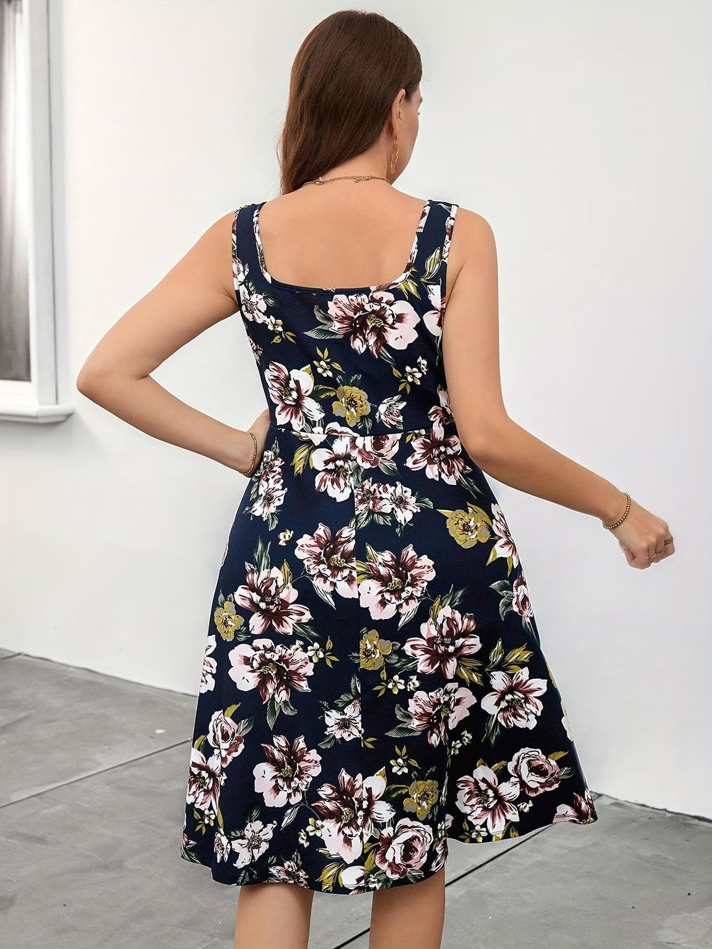 Women’s Summer Vacation Vest Dress – Elegant Floral Print