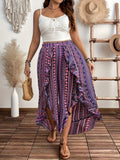 🌸 Women’s Wide-Leg Ruffle Hem Bell-Bottom Pants with Ethnic / Boho Print 🌸
